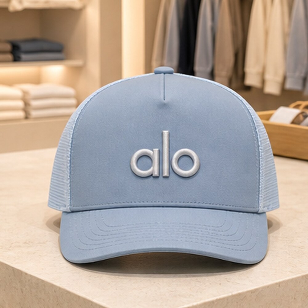 ALO Yoga Mist Blue Gray Resort Mesh Trucker Cap Hat OS